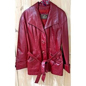 Vintage 70s Dan Di Modes 24K Leather Jacket Burgundy Belted Coat USA M L